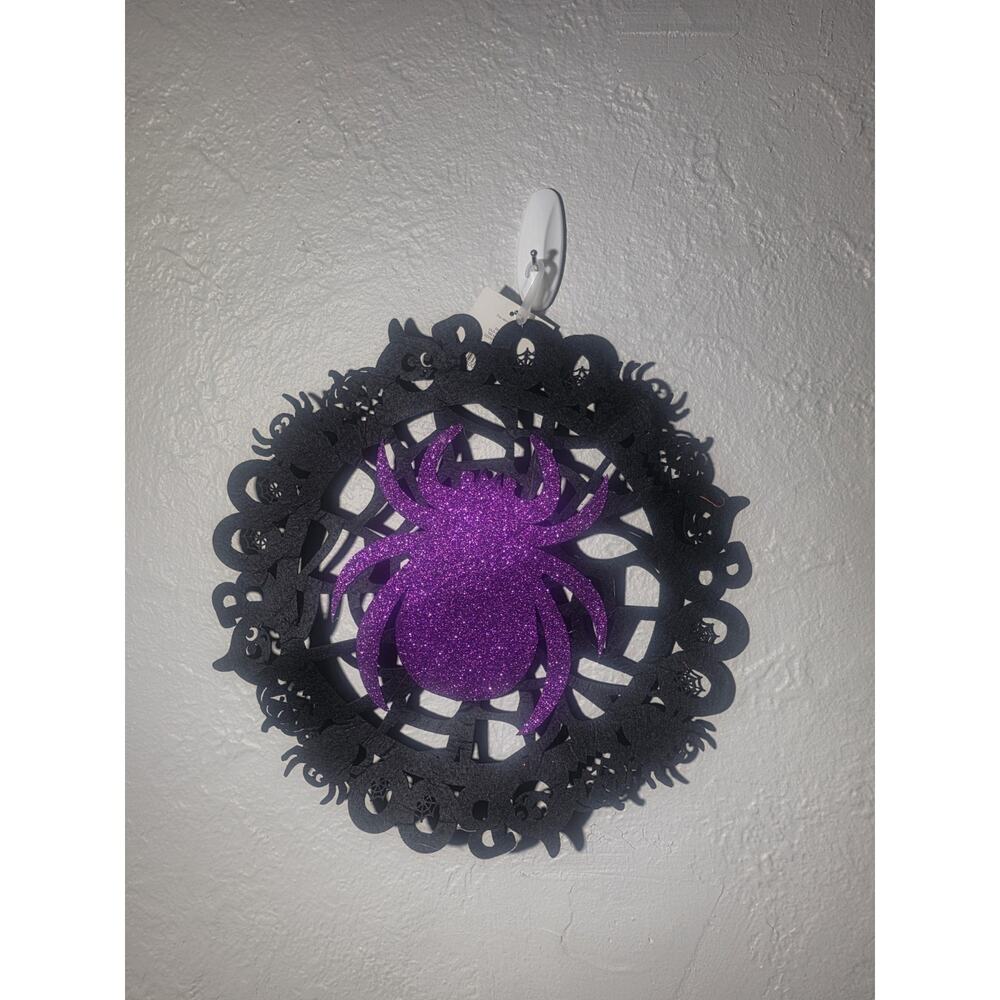 Felt Glitter Purple Spider Black Web Halloween Wall Decoration Spooky
